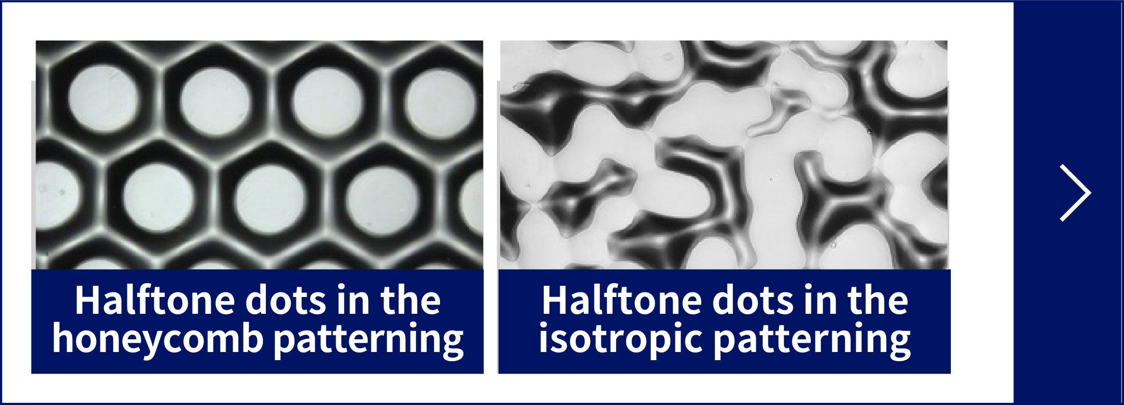 Halftone dots in the honeycomb patterning、Halftone dots in the isotropic patterning